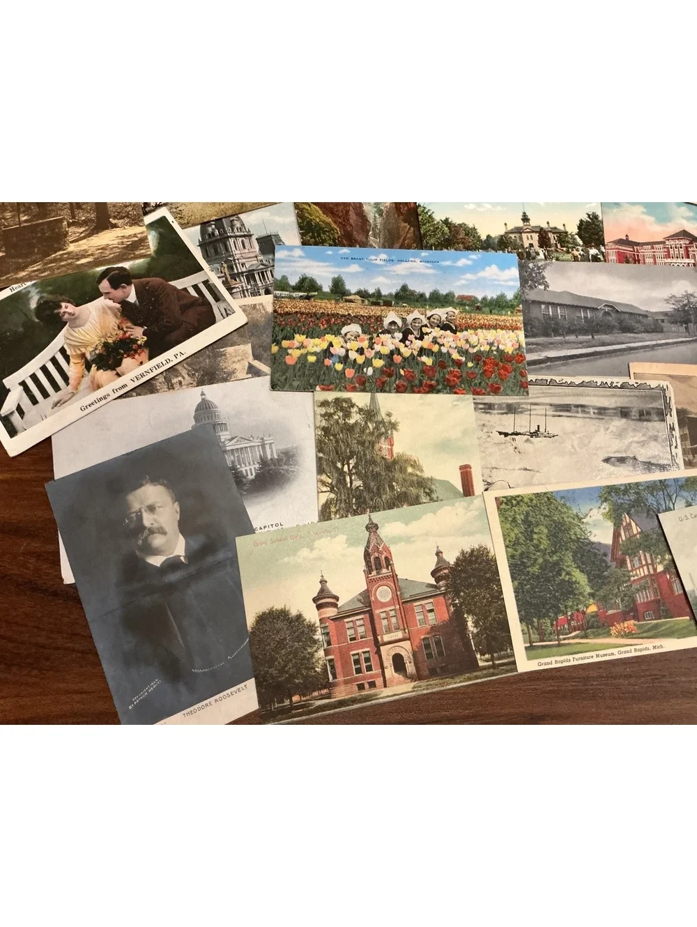 Antique Hand Tinted Postcard Lot, 1900s, American Towns and Parks